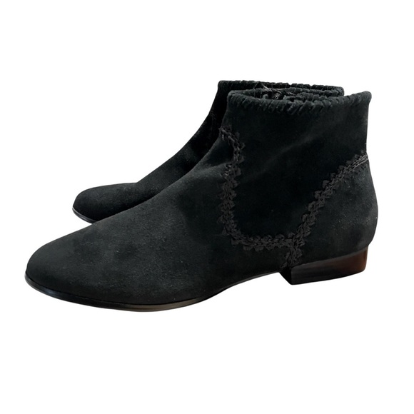JACK ROGERS Gemma Whip Stitched Ankle Boot Wo's 10M Black Suede Side Zip - Picture 1 of 11